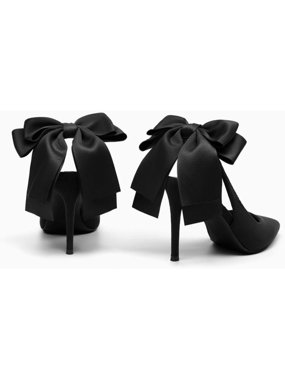 Women's Black Suede Slingback High Heels with Bow Closed Pointed Toe Dress Pumps - Picture 5 of 6